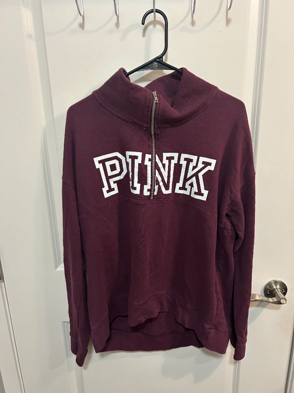 PINK Victoria's Secret Quarter Zip Pullover Sweatshirt Size L Burgundy Y2K Cozy